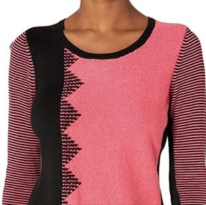 Nic & Zoe Pink Black Outer Angle Crewneck Sweater XL